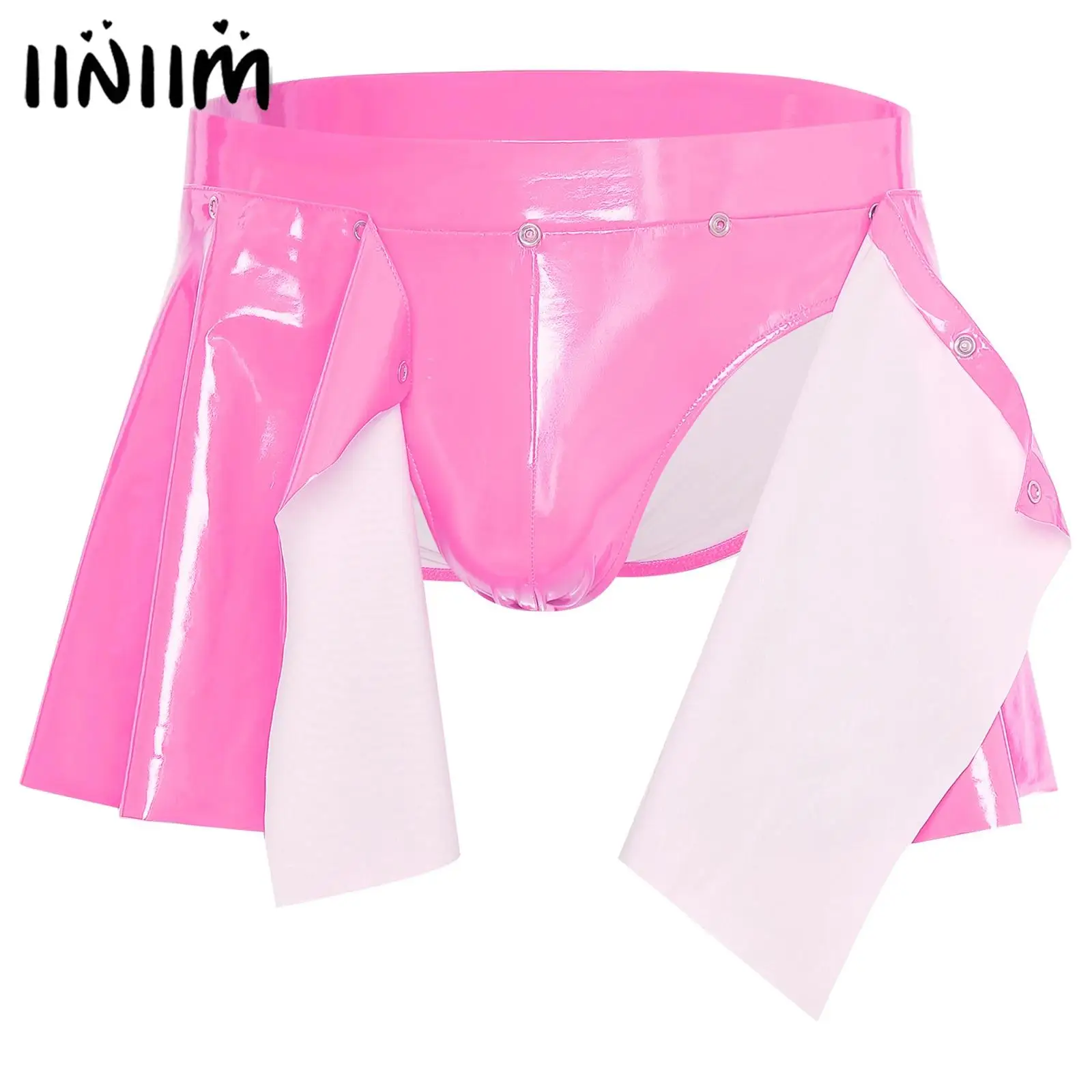 

Мужское нижнее белье из латексной ПВХ из искусственной кожи, нижнее белье с кнопками, съемная расклешенная юбка трапециевидной формы, трусики, Rave Party Club Wear, костюм