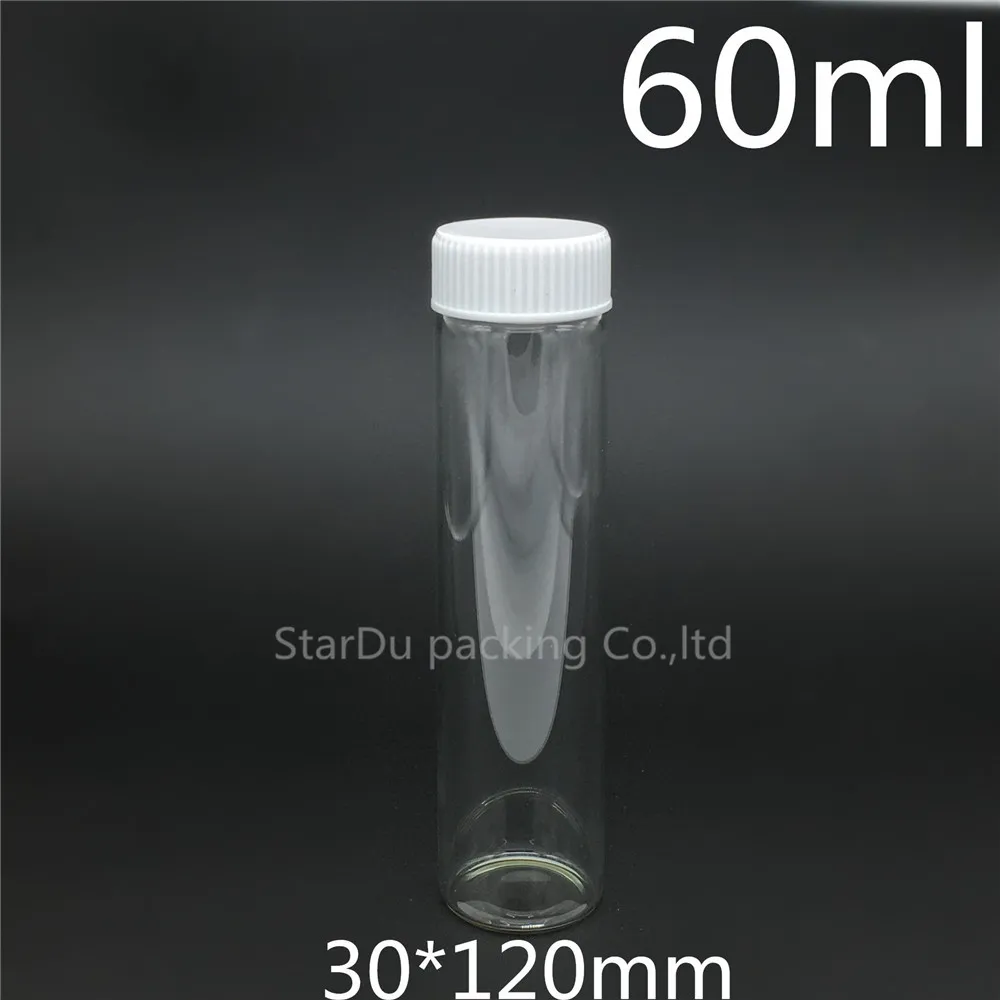 

Free Shipping 200pcs 30*120mm 60ml Screw Neck Glass Bottle With Plastic Cap For Vinegar Or alcohol,carft/storage Candy Bottle