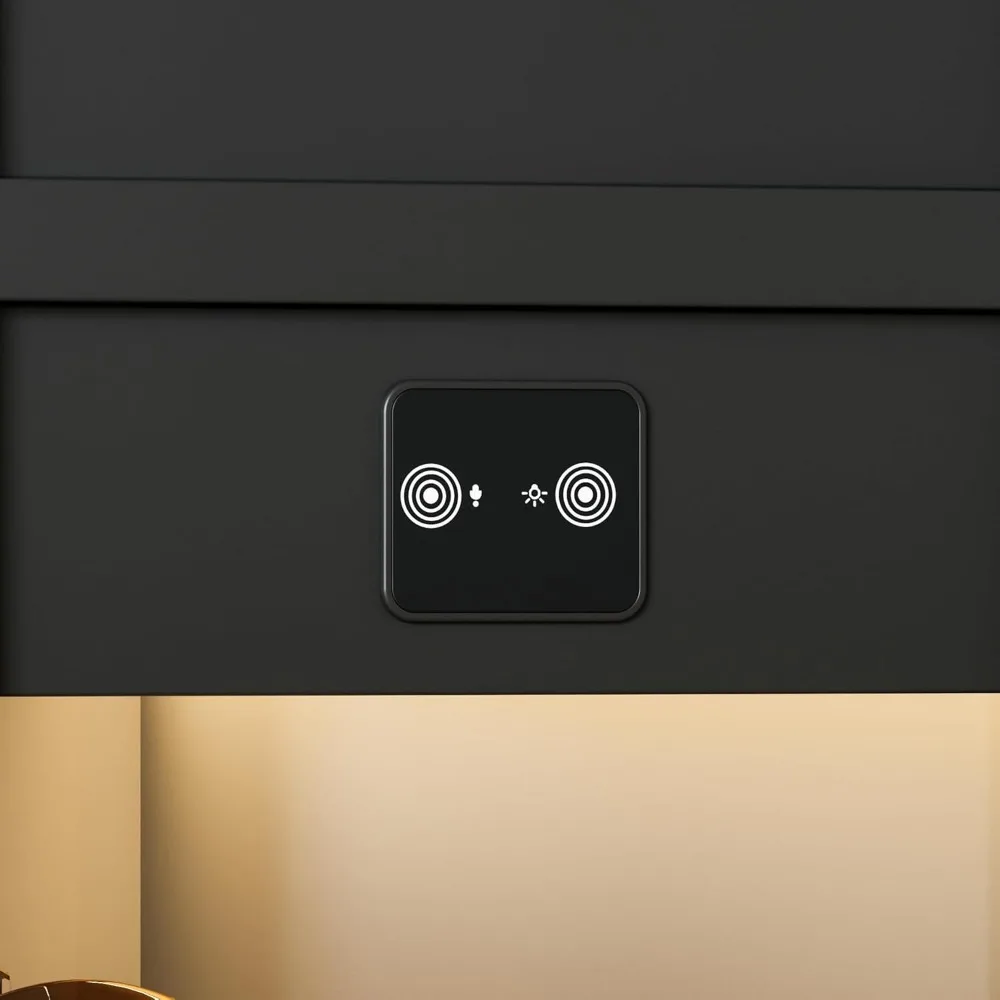 Lemari Pajangan Kaca Empat Tingkat dengan Lampu LED Sensor untuk Koleksi, Hitam