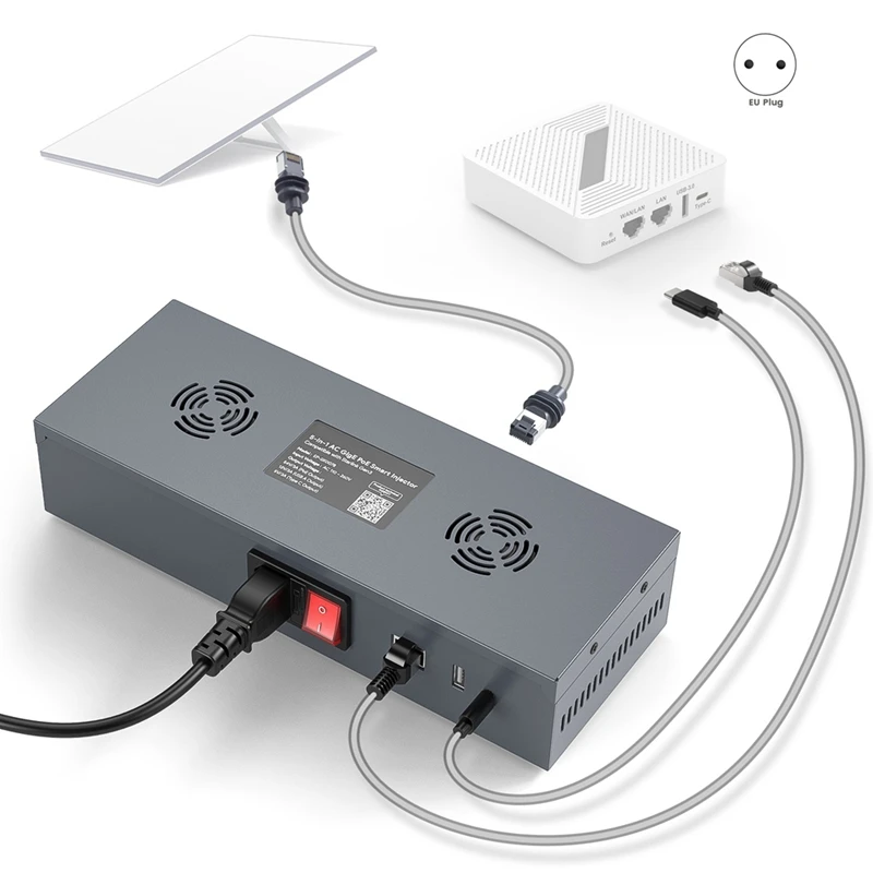 For Starlink V3 5-In-1 Poe Injector Poe Injector For Starlink V3 200W Gigabit Ethernet For Starlink V3 EU-PLUG