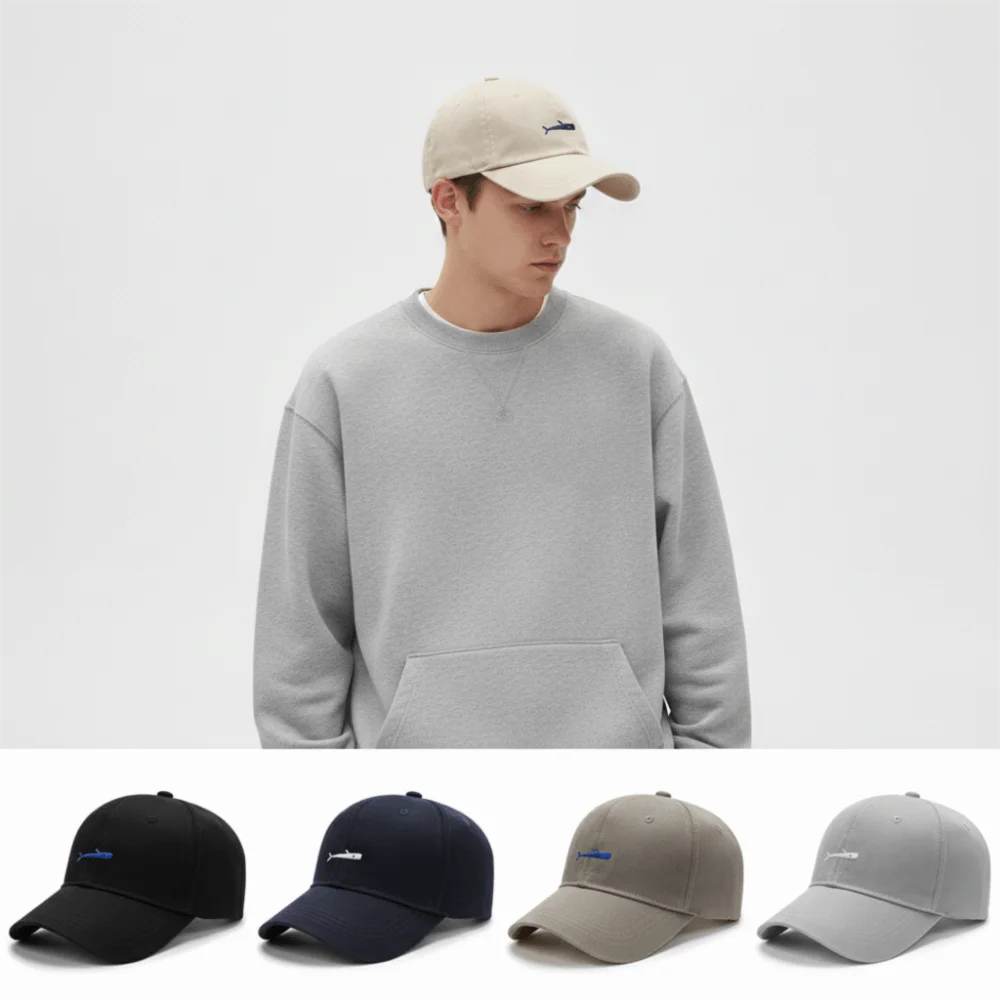 Trendy Adjustable Baseball Cap Fish Embroidered Breathable Snapback Cap Youth Style Solid Color Duckbill Hat Outdoor Activity
