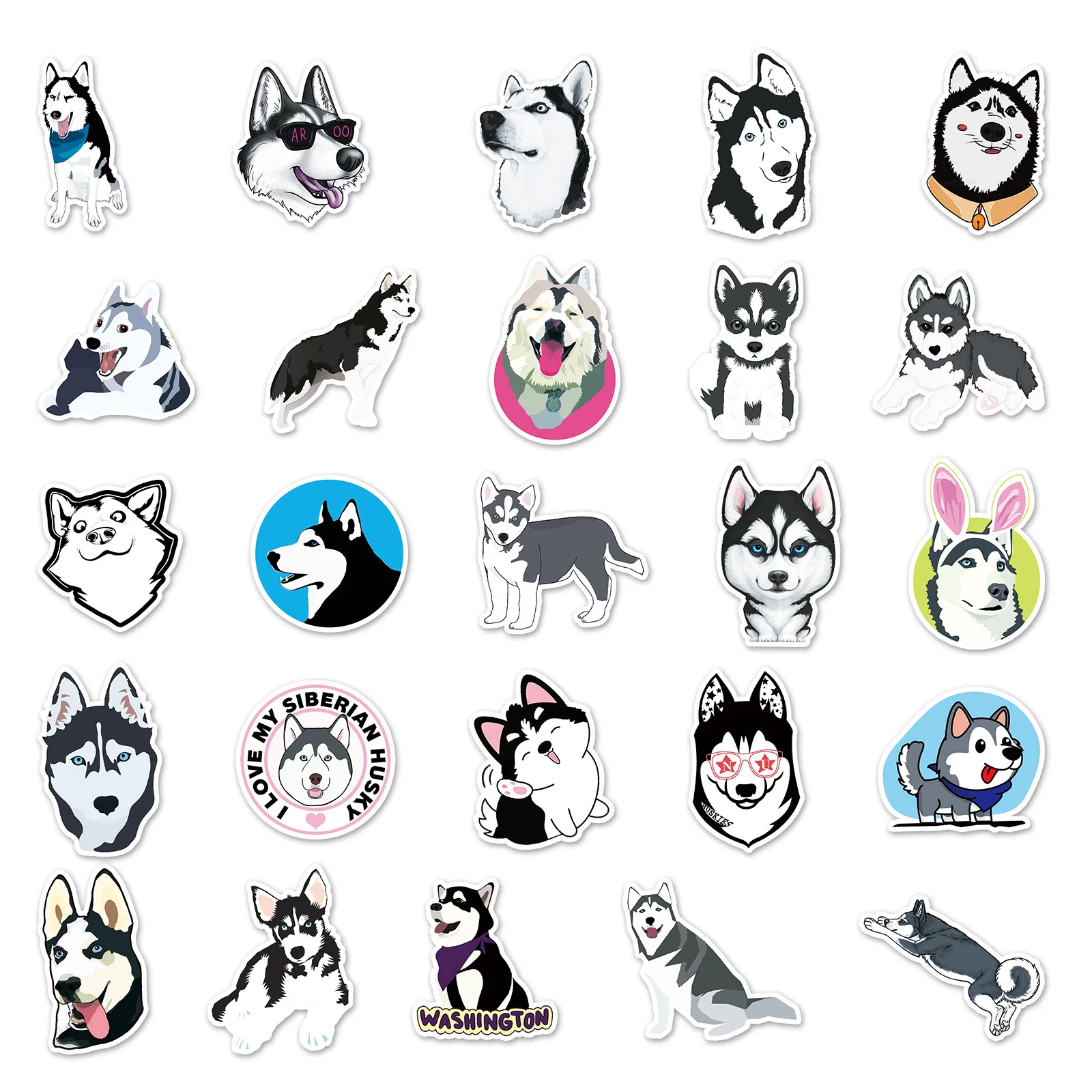 10/30/50PCS Trendy Husky Graffiti Sticker Cartoon Cute Animal Sticker DIY Skateboard Helmet Suitcase Sticker Waterproof Wholesal