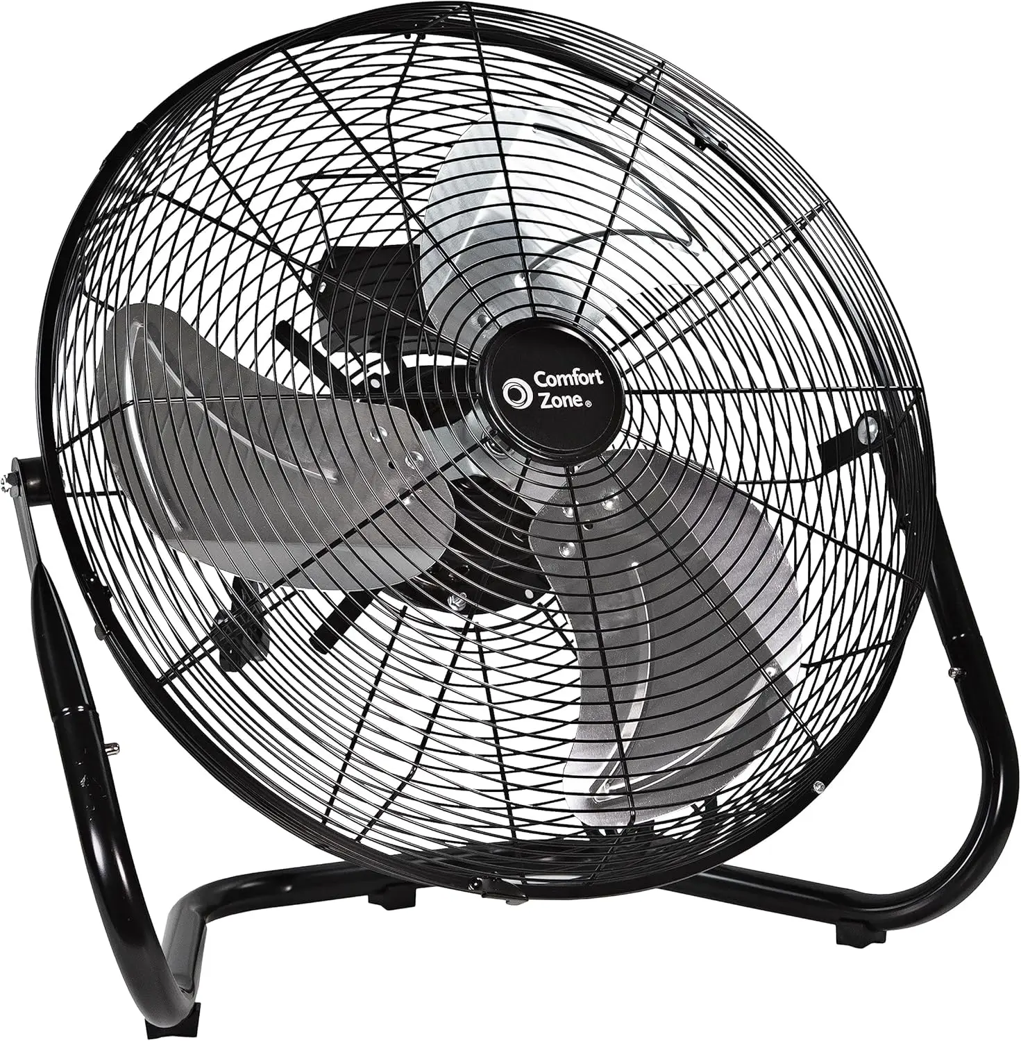 

Comfort Zone Cradle Floor Fan, Electric, High-Velocity,180 Degree Adjustable Tilt, 18 inch, 3 Speed, Carry Handle, Rubber Feet,