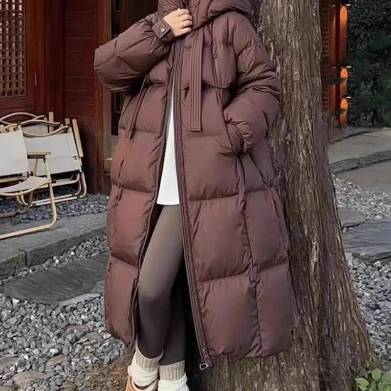 2025 مقنعين فوق الركبة أزياء فضفاضة سميكة شتاء دافئ ورقيقة طويلة أسفل سترة #2