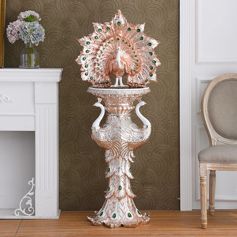 European luxury Roman column floor decoration, peacock screen opening, lobby, living room, porch, platform, soft decoration, hig