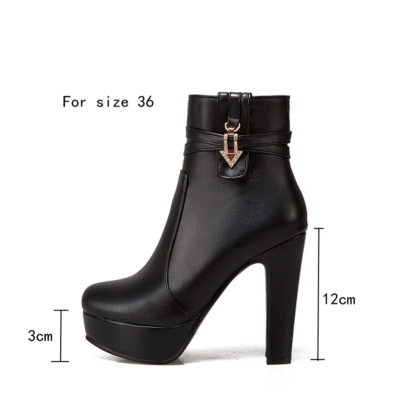 Women\'s White Ankle Boots Platform Shoes Fashion Buckle High Heels Yellow Black Autumn Winter Short Boot Ladies Large Size 50