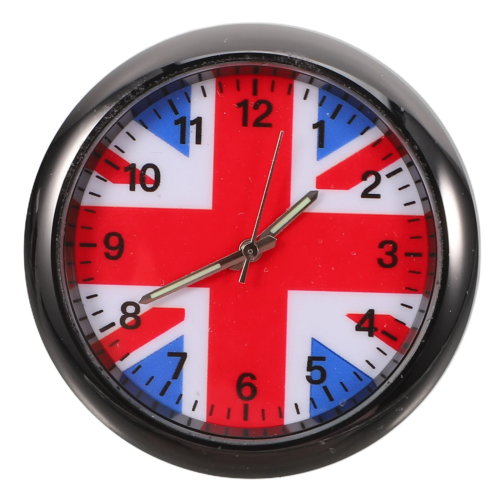 

Mini Luminous Car Dashboard Clock Stick-on Clip Quartz Analog Timepiece for Vehicle Boat Bike Home Decor Black Uk Flag Design