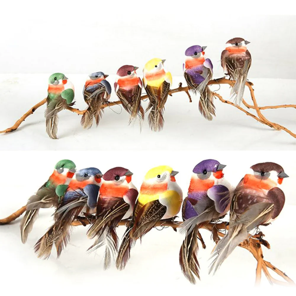 6PCS Artificial Feather Bird Fake Birds Christmas Decoration Foam Animal Wedding Home Garden Ornament Gift Craft Bird Model