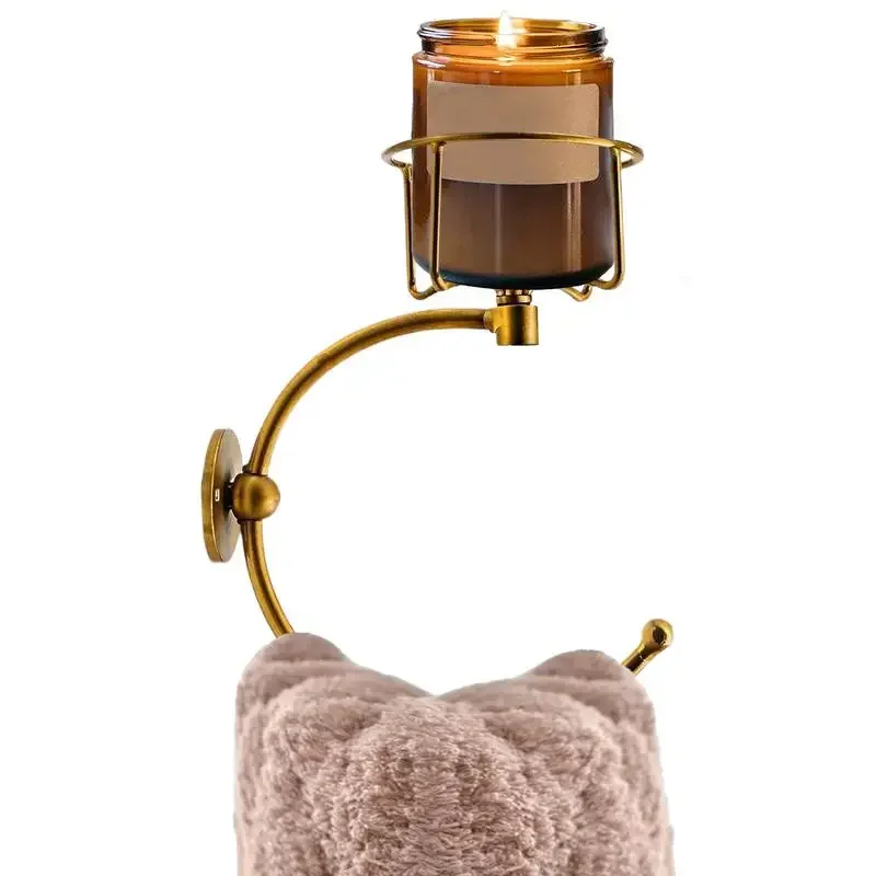 metal Towel Ring with Candle Holder Vintage Wall Towel Holder Rustic Elegant Creative Decorative Rack for Bath Kitchen Home