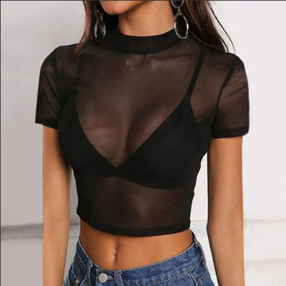 Comfy Women T-shirt Female Mesh Round Neck Regular Short Sleeve Solid Color Spring Summer Temperament Commuting