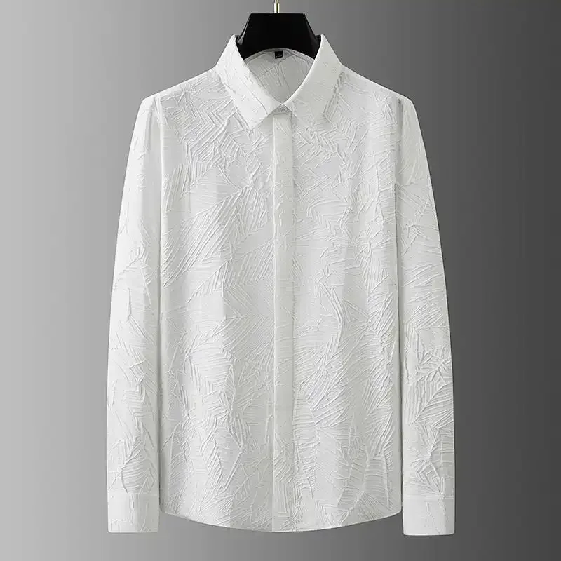 Men's Wrinkle Texture Casual Shirt Lapel Button Down Loose Fit Breathable Top