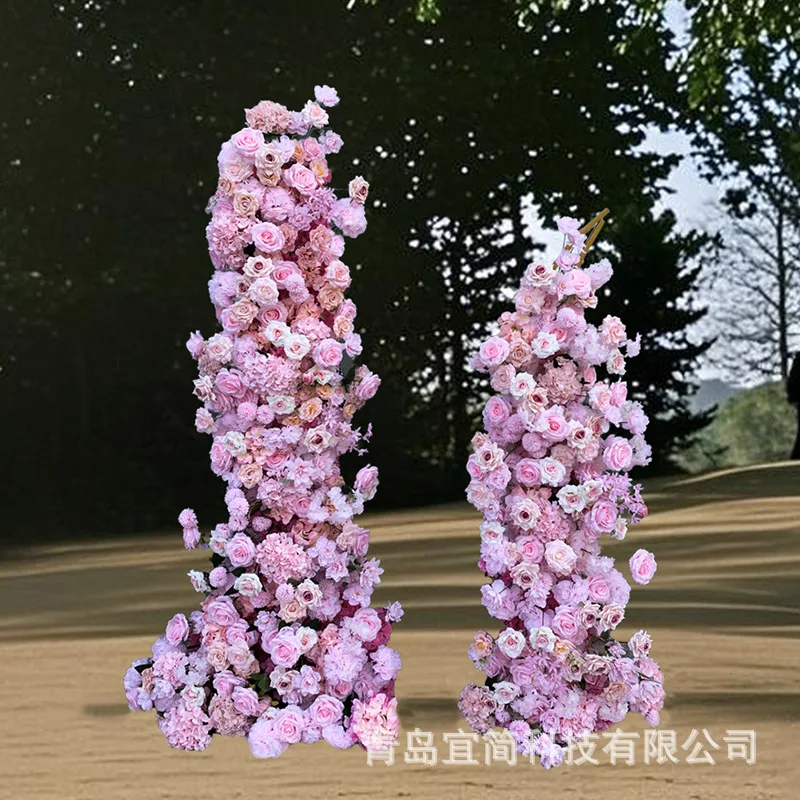 Artificial Flower Pink Cake Tower Floral Art Window Exhibition Hall Arrangement Fake Arch Horn Decoration Row Flower Dessert
