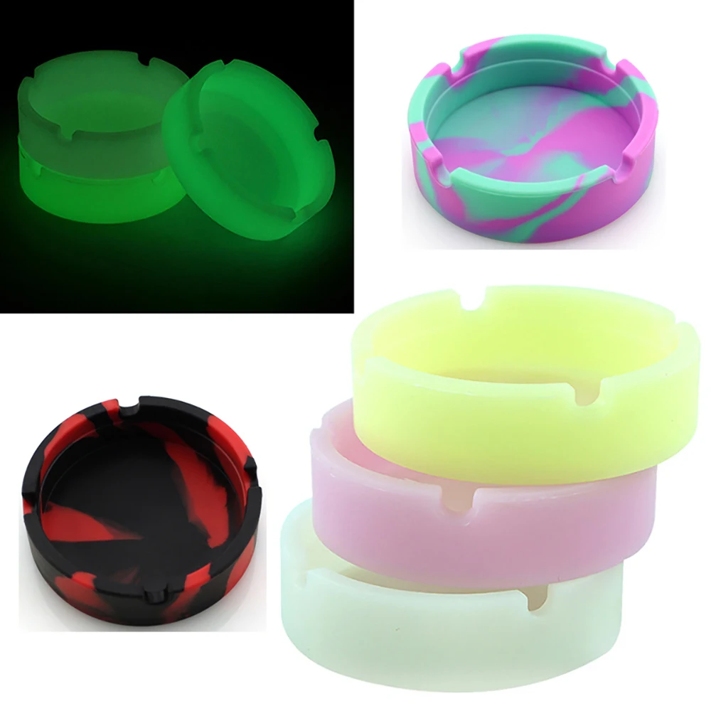 Portable Fluorescent Luminous Ashtray Anti-Scalding Cigarette Holder Eco-Friendly Soft Round Silicone Ashtray Ash Tray Holder