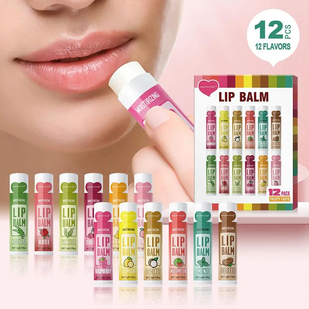 12 PCS Conjunto de bálsamo labial Hidratação profunda e esfoliante hidratante de longa duração para criar cuidados com os lábios hidratados Melhores presentes