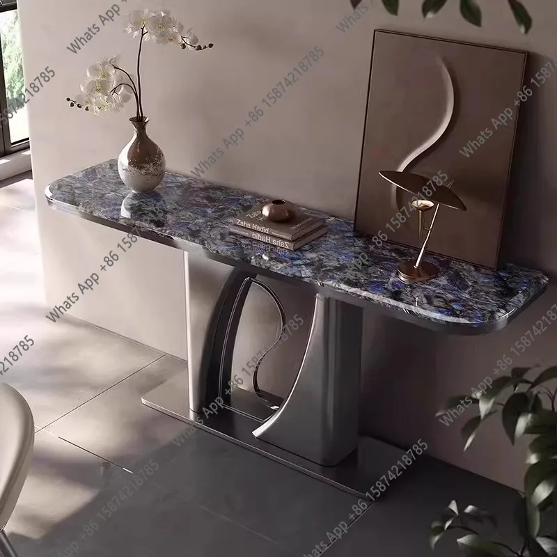 L American Black Walnut Entrance Table Light Luxury Stainless Steel Entrance Table Simple Modern Wall En New Chinese-style North