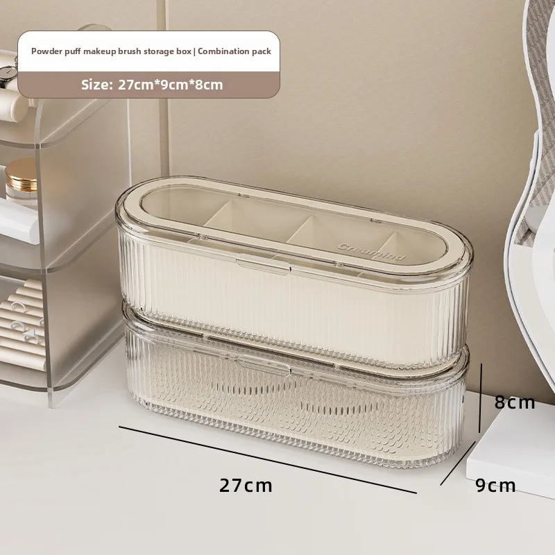 Transparent Cosmetic Brush Organizer with Lid Dustproof Dresser Organizer Large Capacity Powder Puff Beauty Box