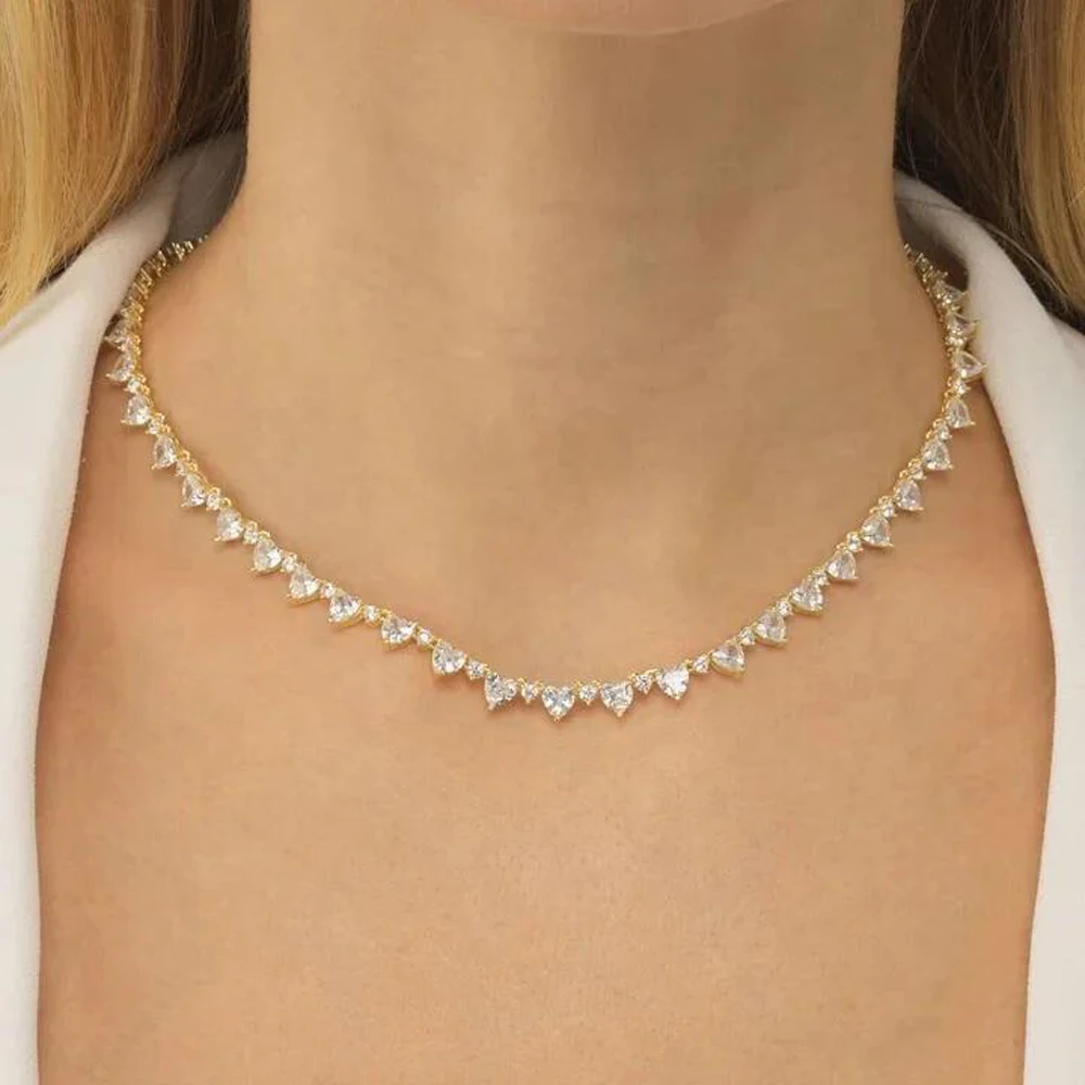 2026 Valentine\'s Day Wedding Engagement Iced Out Bling Women Jewelry 5A Heart Cubic Zirconia 16inches CZ Tennis Choker Necklace