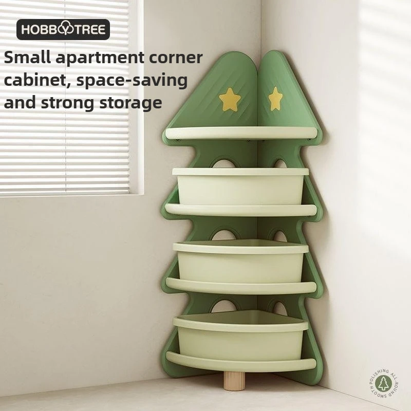 Kids Storage Cabinet with Bookshelf oy Organizer for Baby Room, Multi Layer Corner Shelf Storage Boxes, Christmas Tree Decor