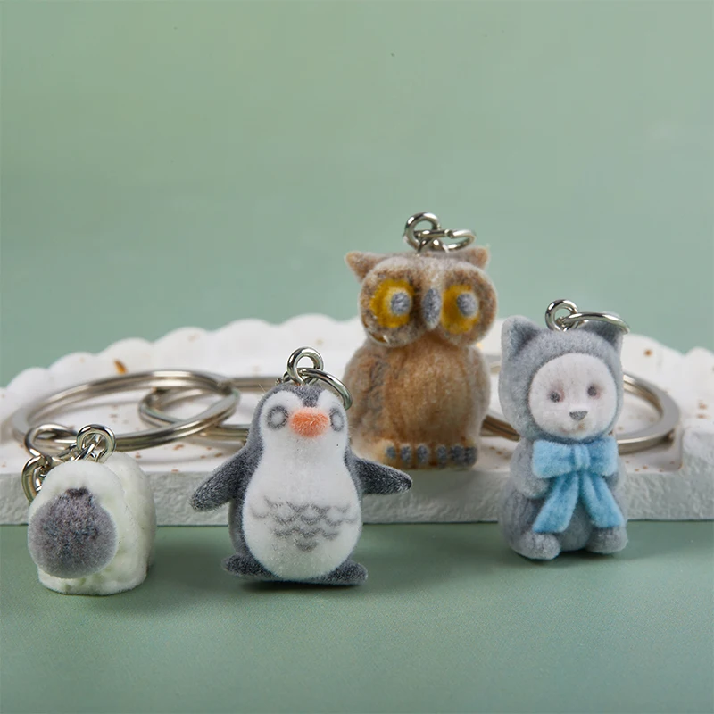 1PC 3D Cartoon Flocking Penguin Owl Keychain Owl Key Ring Animal Key Chains Souvenir Gifts For Women Men Car Keys DIY Jewelry