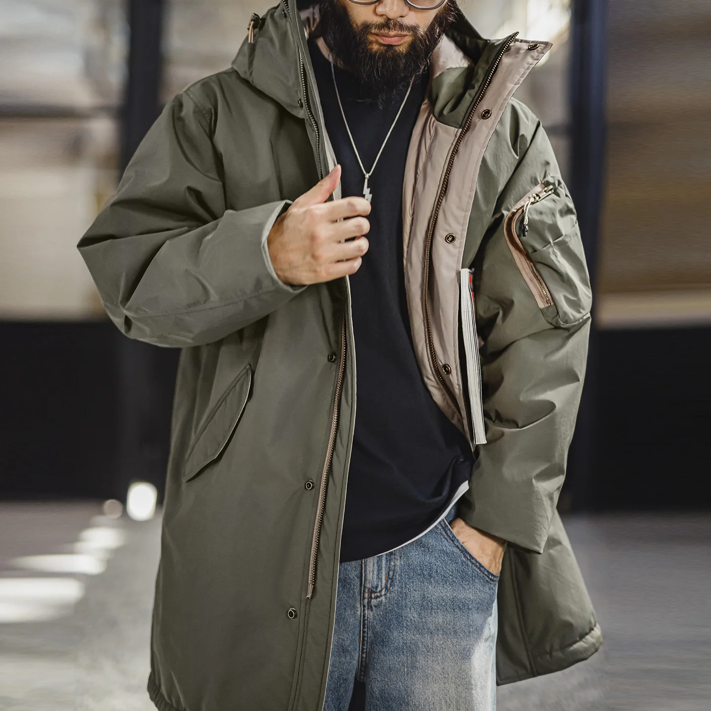 Maden Vintage الرجال M-51 ذيل السمكة سترة منتصف طول الأبيض بطة أسفل ملء سترة مقاومة للماء معطف خندق دافئ لفصل الشتاء #1