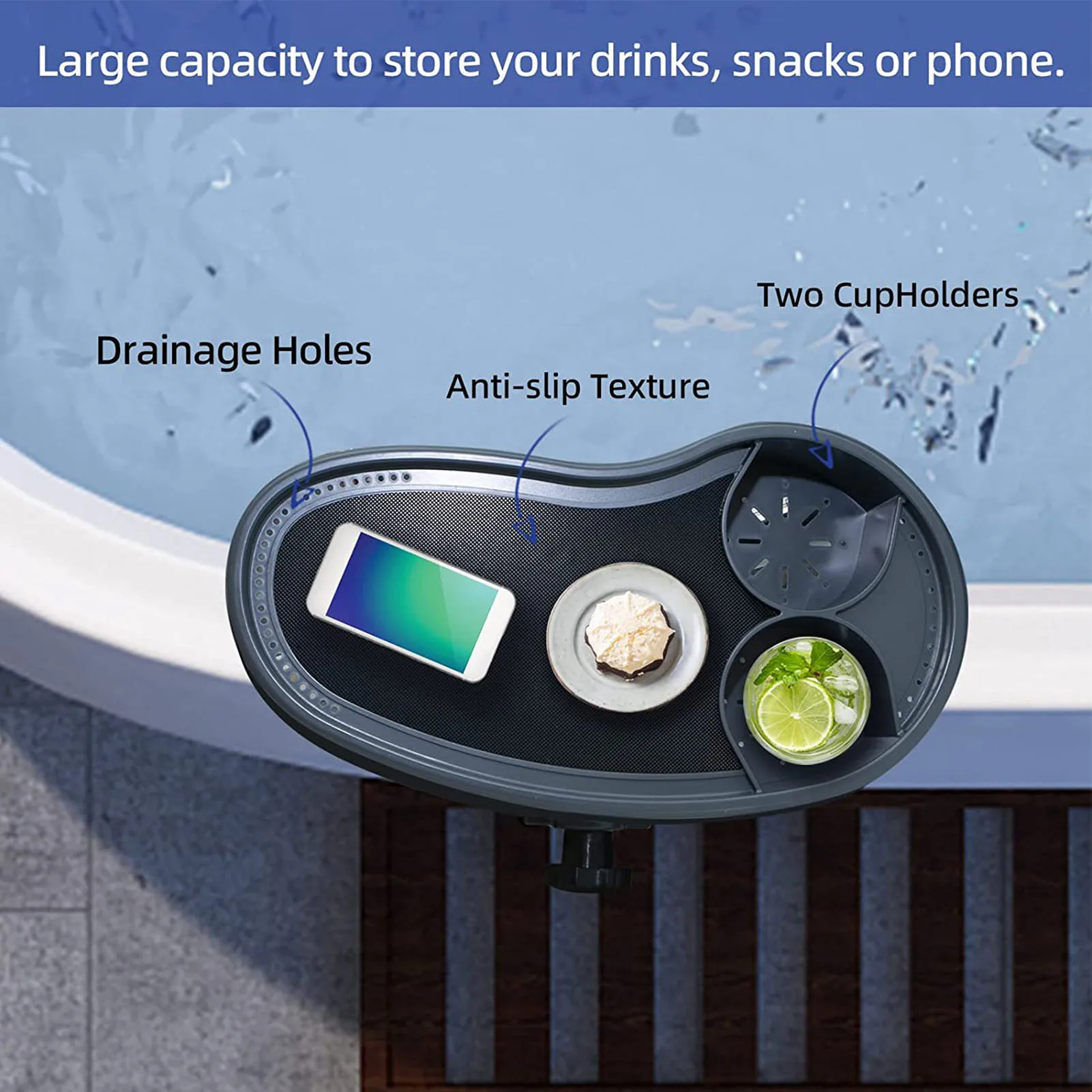 حوض استحمام ساخن صينية تقديم حوض استحمام ساخن قابل للتعديل البلاستيك المضادة للانزلاق مع حامل الكأس حوض استحمام ساخن صينية تقديم لكتب المشروبات الغذاء