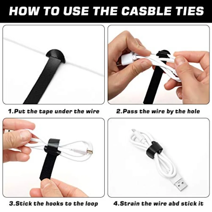 150PCS Reusable Cable Ties - 4+6+8+10inch Multi-Purpose Cable management Hook and Loop Cable Straps Wire Ties, Adjustable Faste