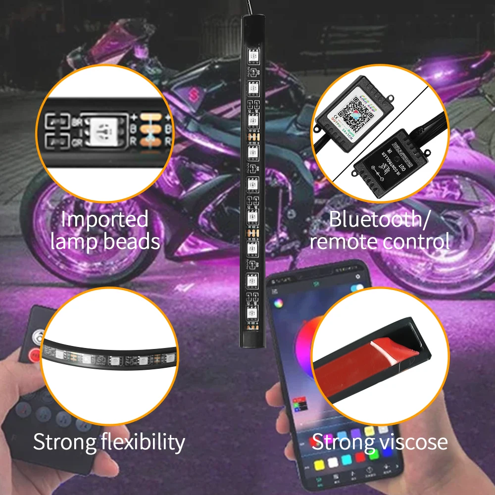 دراجة نارية جو مصباح ليد شرائط مقاوم للماء RGB اللاسلكية RF التحكم عن بعد APP دراجة نارية أضواء الزخرفية العالمية