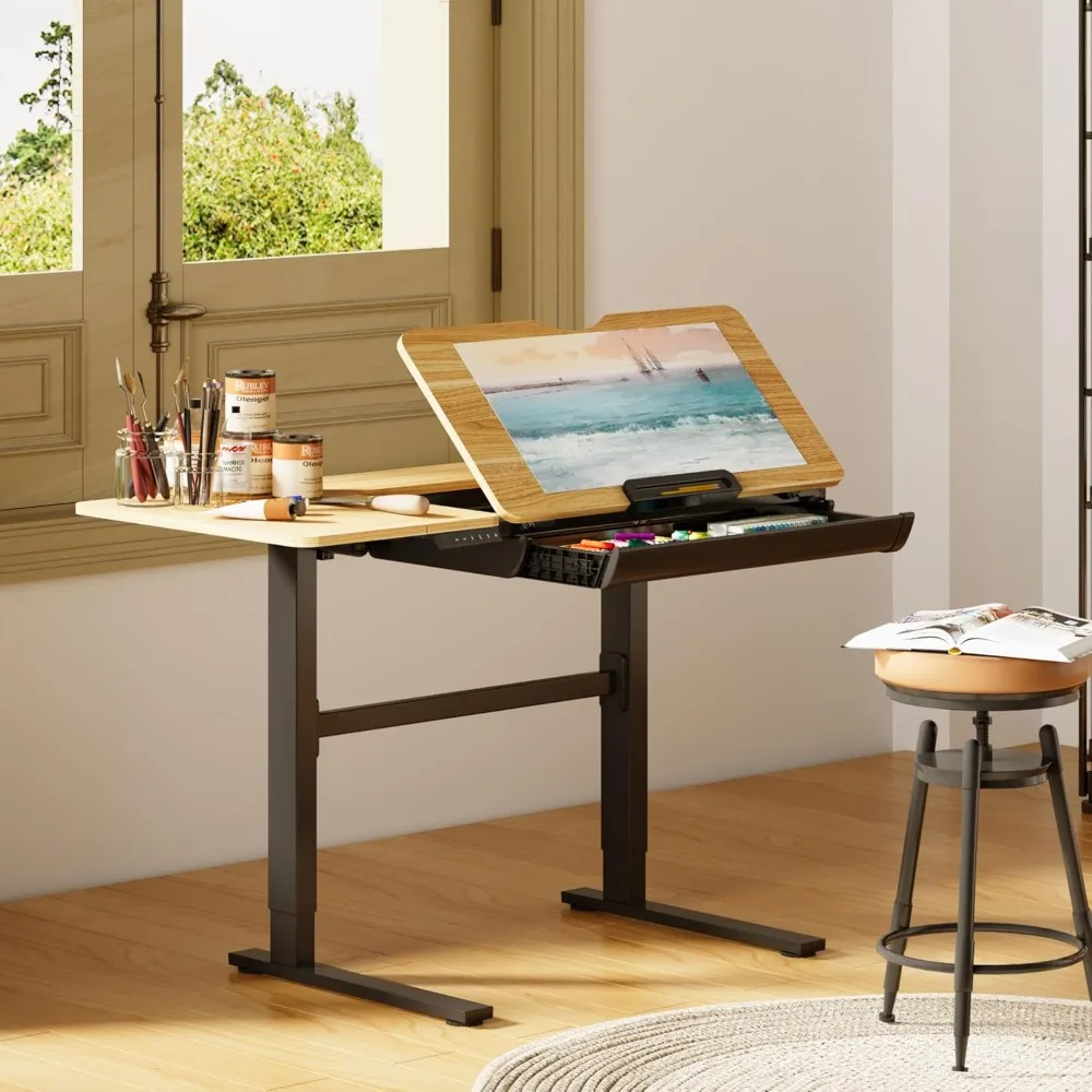 

47.2"x23.6" Standing Drawing Desk Extendable Top Craft Workstation w/Tilting Tabletop, Storage Drawer for Study, Computer Desks