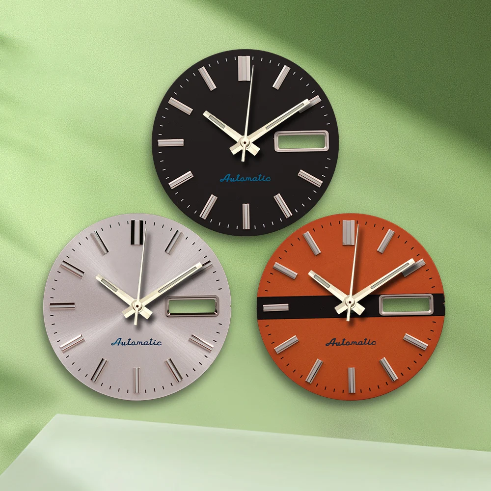 Quadrante NH35 con logo SS da 28,5 mm Quadrante arancione senza lancette adatto al movimento NH36 Accessori per la modifica dell'orologio luminoso verde