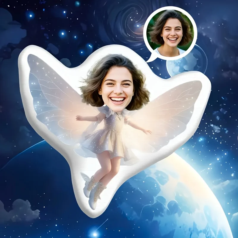 Custom Angel Pillow, Personalized Photo and Fun Theme Custom Pillow, Digital Double-Sided Printing Design, Suitable for Living R