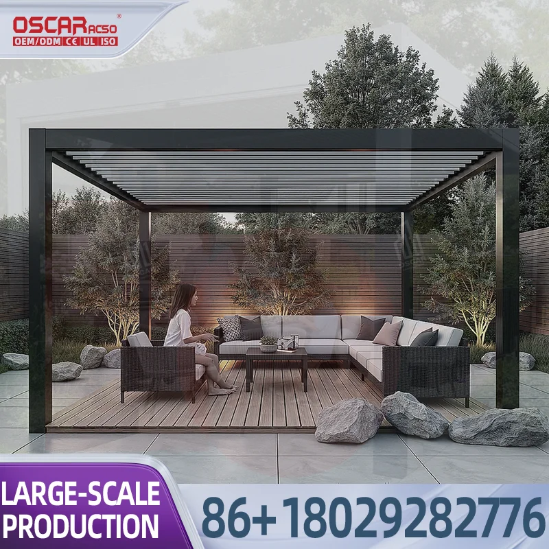 Motorized Aluminum Pergola 3x3 6x4M Gazebo Pavilion Waterproof Outdoor Rain Canopy with Louvered System Patio Garden Poolside pe