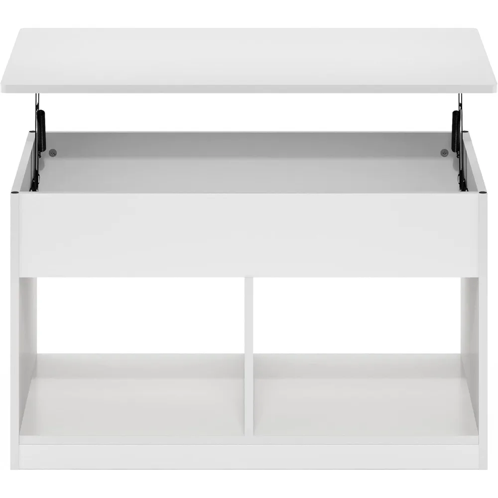 Jensen Table basse relevable pour salon avec compartiment caché, blanc massif