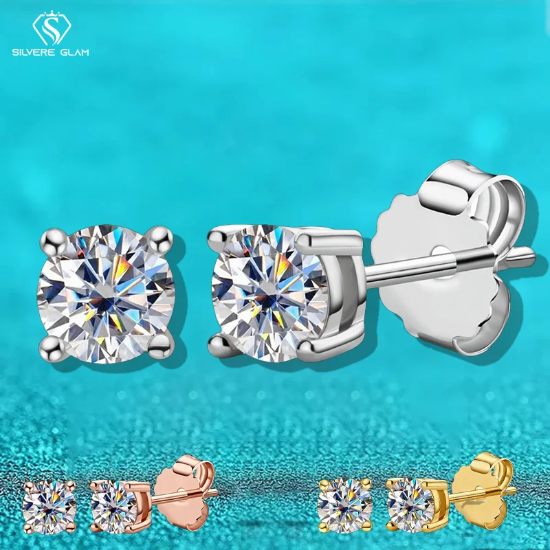 

TY 0.3-3ct D VVS1 Moissanite 925 Sterling Silver Stud Earrings for Women Men with Certificate Fine Jewelry Four-Prong Earrings