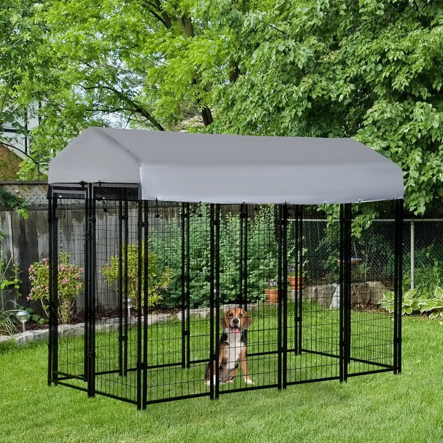 PawHut 8' x 4' x 6' Dog Playpen Outdoor, Dog Kennel Dog Exercise Pen with Lockable Door, Water-Resistant Canopy, for Medium