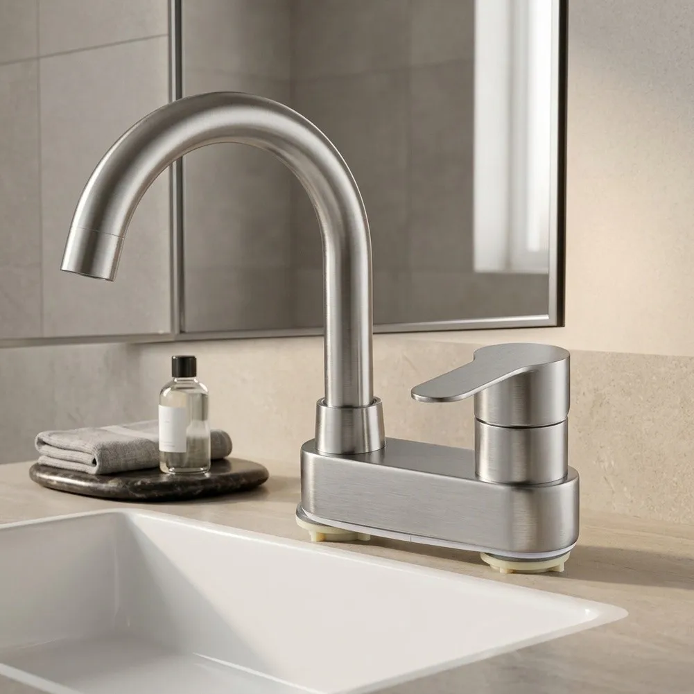 Stainless Steel Two Hole Faucet with Lift Up Handle Minimalist Design Disc Valve Core for Long Term Reliability