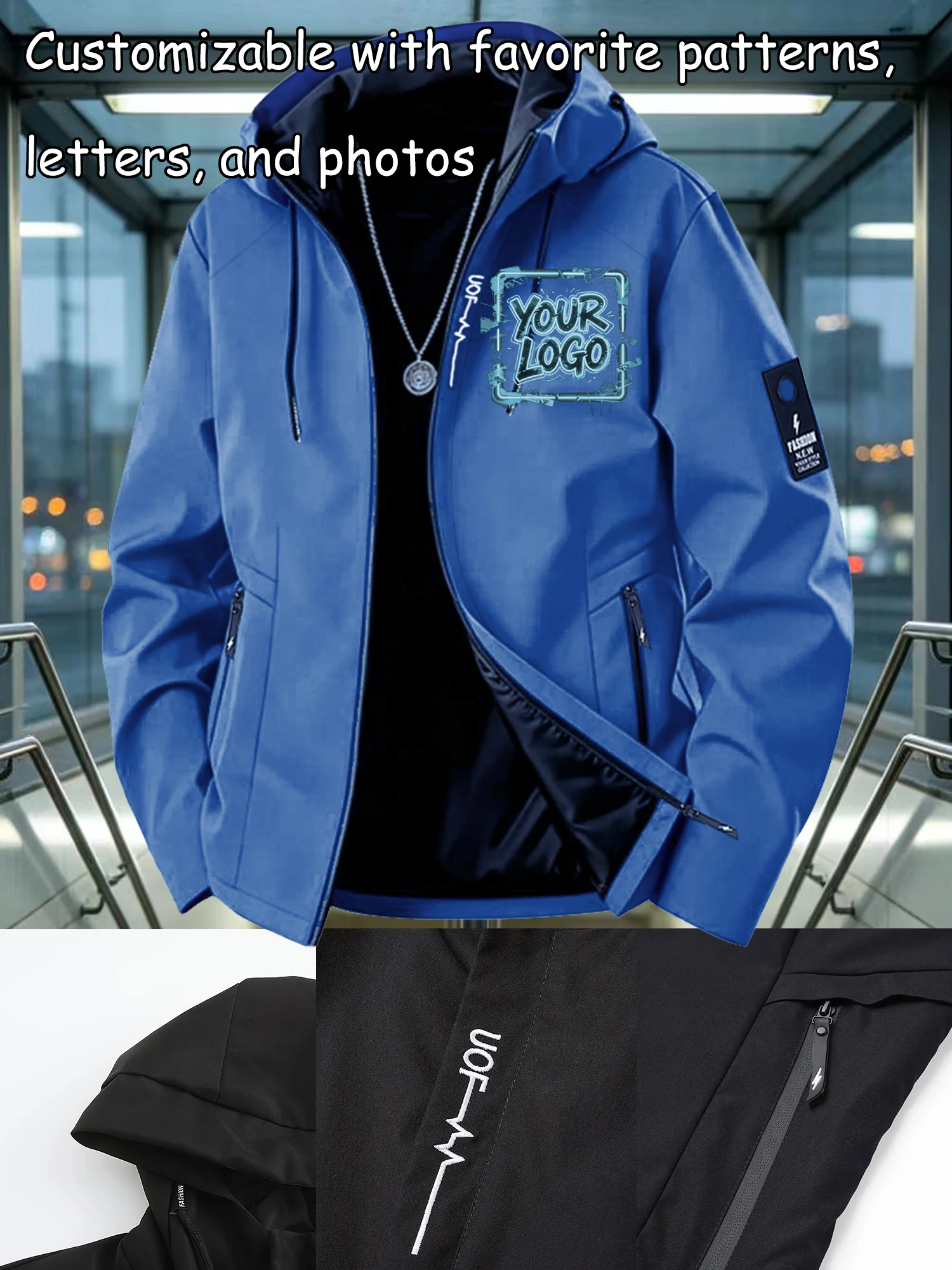 New autumn trendy jacket with customizable chest logo, text, and images, suitable for outdoor cycling and hiking