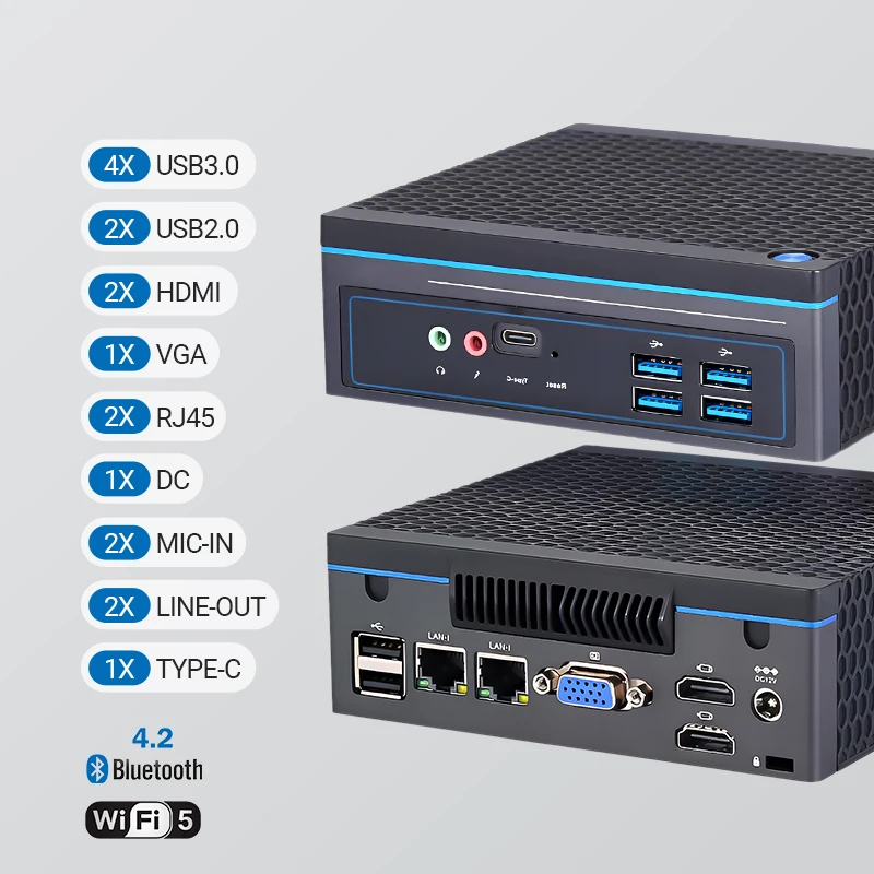 VNOPN كمبيوتر صغير Intel Core i3-8130U Windows 10 pro WiFi5 2 *GbE LAN TYPE-C 2HDMI + 1 * VGA للمنزل والمكتب والأعمال كمبيوتر الألعاب