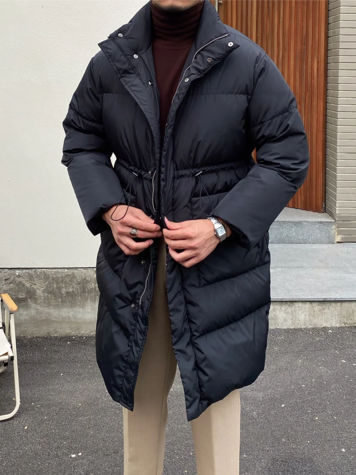 

Mr. Deer Three Winter Fashionable Korean Style 90% White Duck down Warm Coat Waist-Cinching Mid-Length Men's down Jacket