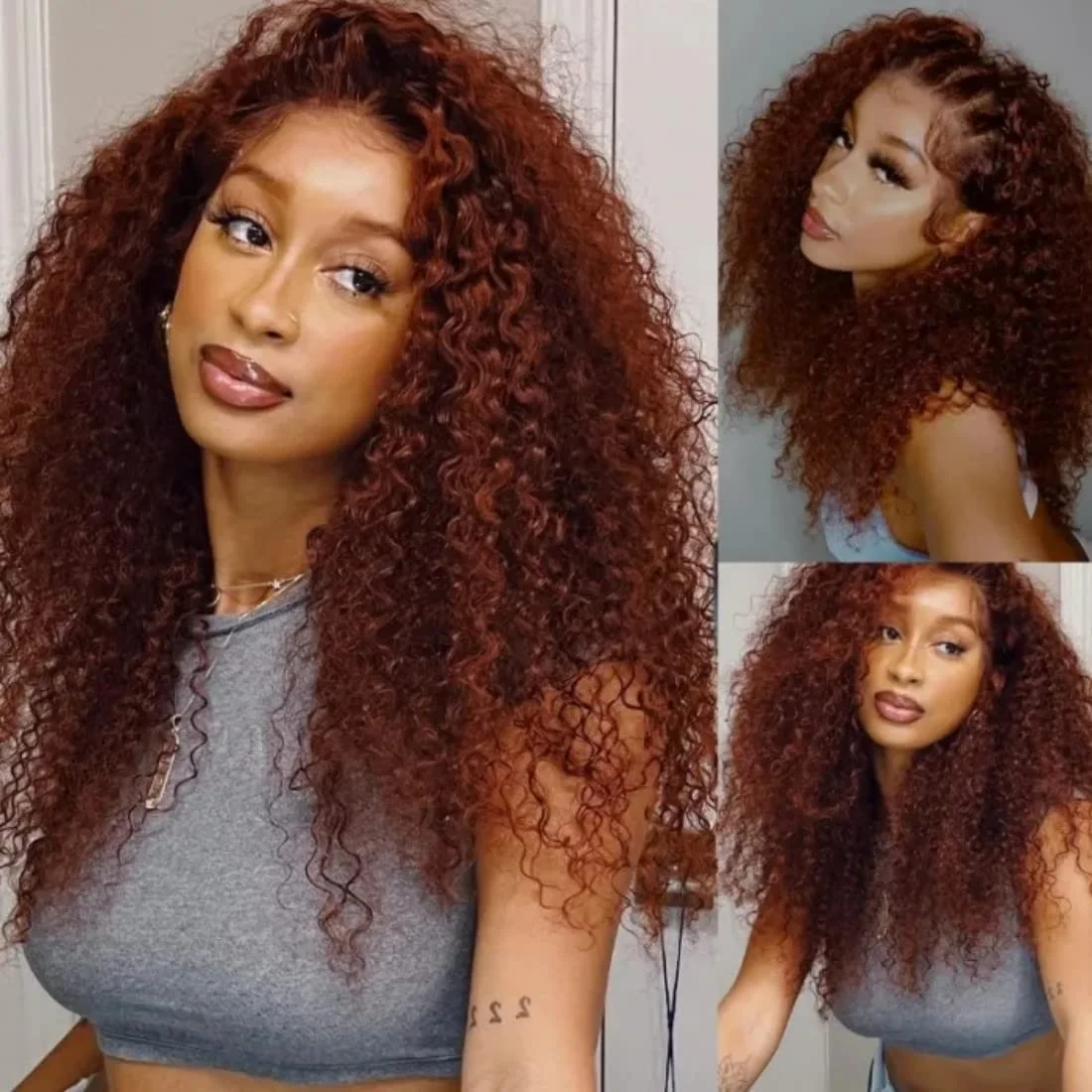 Jerry Curly 250% Density 40 inch 13x6 HD Lace Frontal Wig Reddish Brown Lace Front Wig 13x4 Lace Front Human Hair Wigs for Women