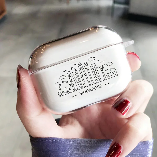 Simple Lines Dubai Paris New York Airpod Cases 3 for 2 1 Pro Pods Gen Air Pods Pro Cover City Case Earphone Box Coque