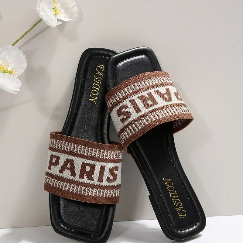 Fashionable Classic Simplicity Sandals Slides Women New Slippers Cloth Cover Letter Outdoor Casual Flat Bottom Slippers Women