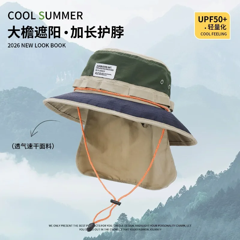 

Japanese Retro Tooling Style Drawstring Bucket Hats for Women Summer Outdoor Camping Sun Protection Neck Shawl Hiking Caps