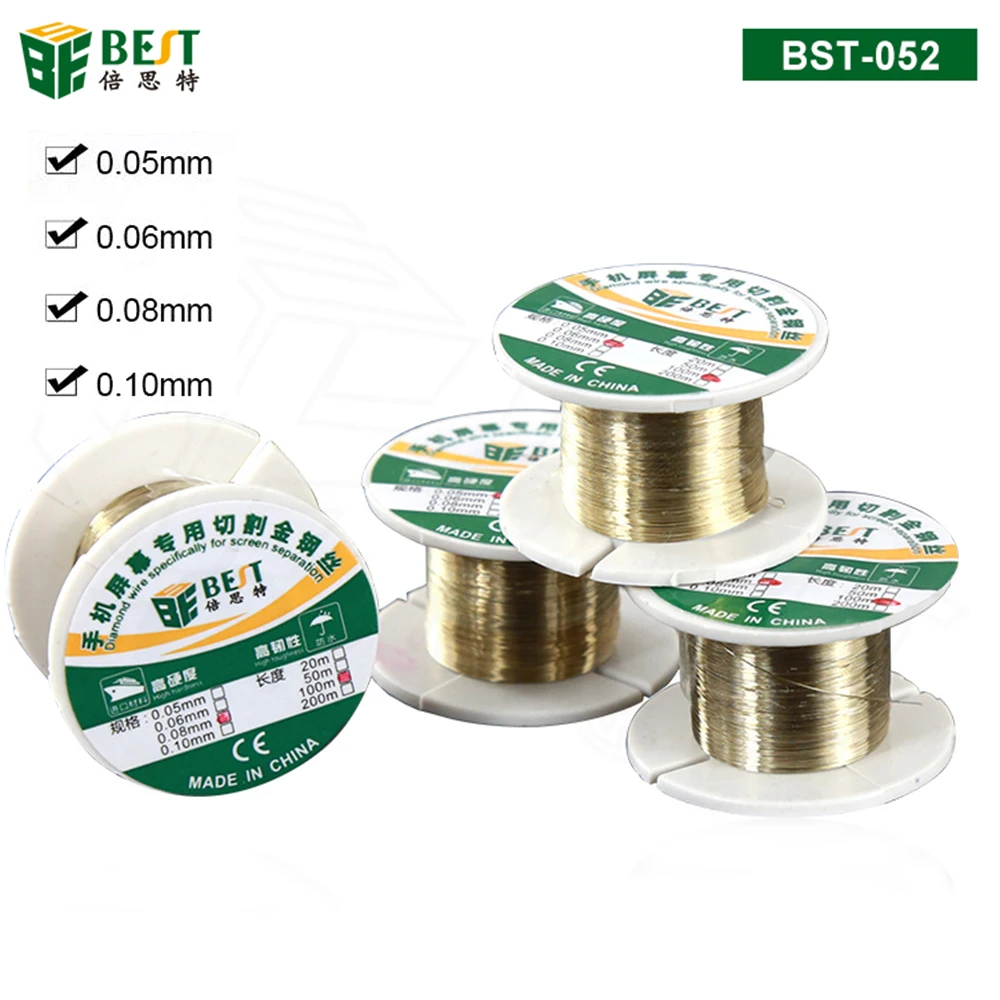 

2 шт., 100 м, 0,05/0,06/0,08/0,1 мм, алмазная проволока, специально для разделения экрана, высокая твердость, высокая прочность