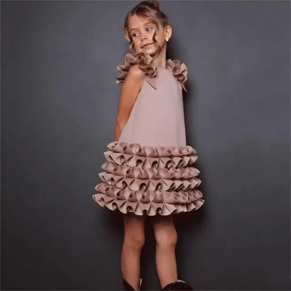 

Elegant Satin Princess Flower Girl Wedding Dress Sleeveless Knee Lenght Birthday Party First Communion Gown Customized