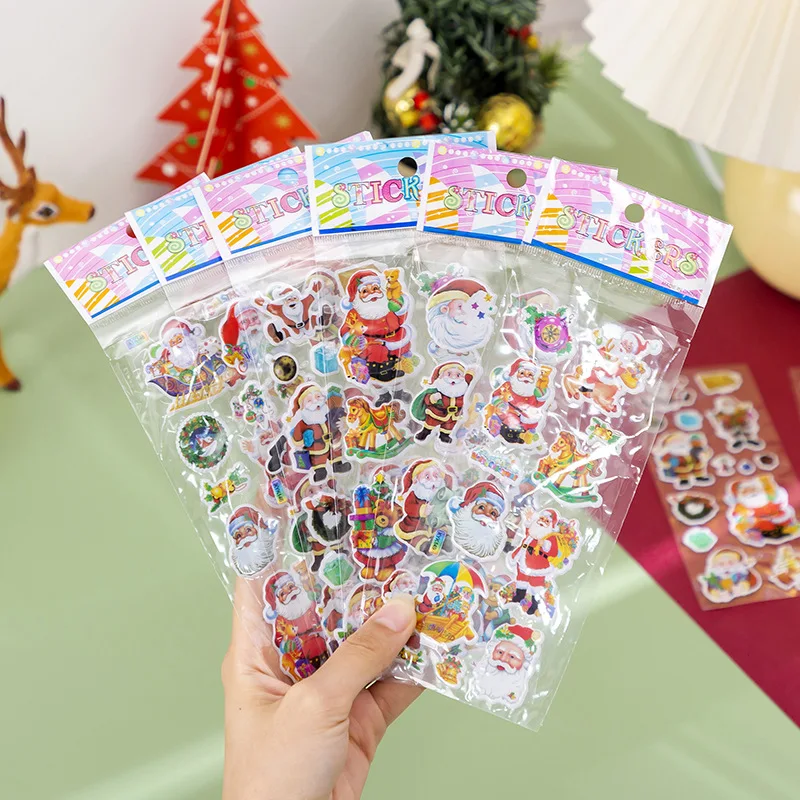 

6sheets/pack Cartoon Santa Claus 3D Bubble- stickers suitable for scrapbooks, and DIY scenes decorate using, reward gift sticker