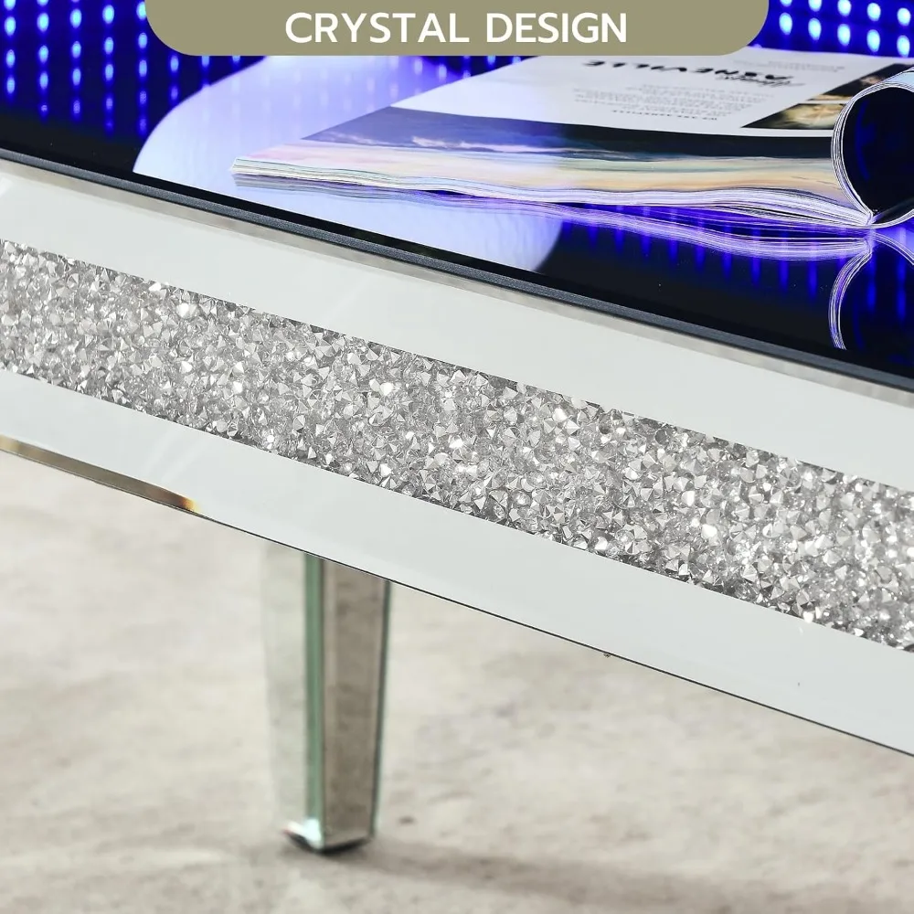 Gespiegelde Salontafel Met Led Lasagne Lampjes, Glazen Rechthoek Koffietheetafel Met Geplette Diamant