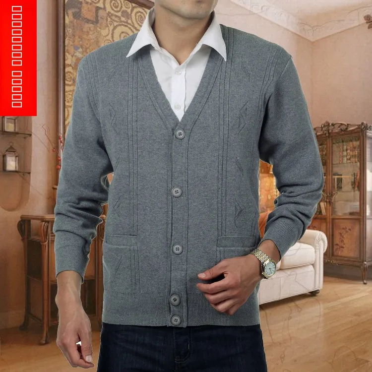 

Autumn Winter Thin Long Sve Knitted Sweater V-Ne Open Cardigan Dad Sle No Collar Knitwear for ly Fine Gauge
