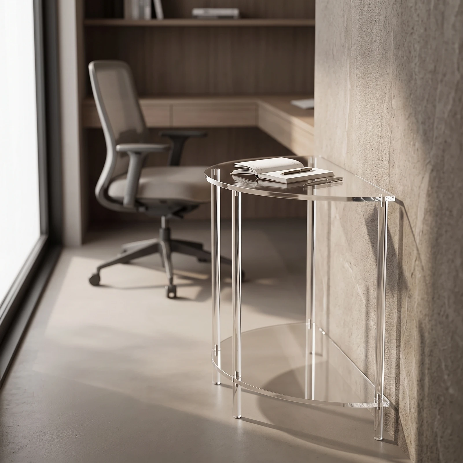 Acrylic Table with Shelf Space-Saving Half-Round End Table Furniture Minimalist Compact for Living Room, Bedroom