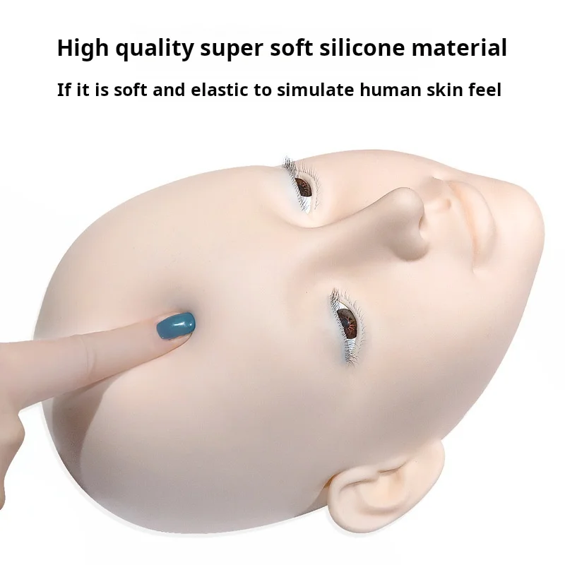 Têtes de Mannequin en Silicone pour Entraînement à l'Extensions de Cils, Module de Pratique avec 3 Couches