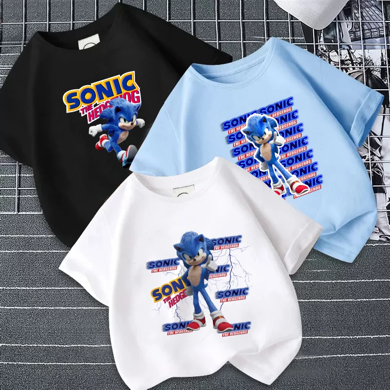 

Sonic The Hedgehog 2 Peripheral Short-sleeved High-definition Printed Children's Clothing, Parent-child Pure Cotton Casual Wear